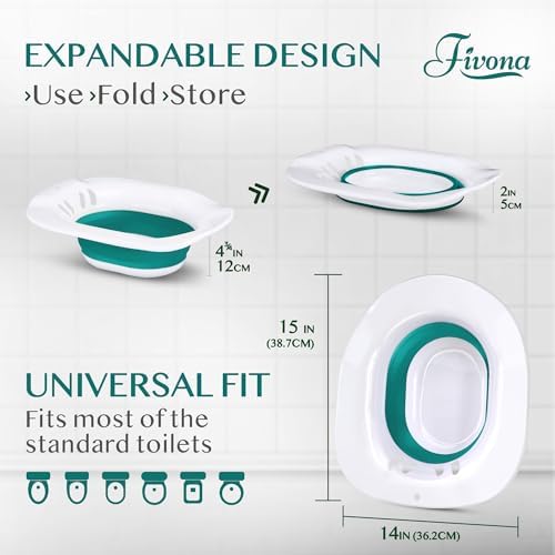 Fivona Sitz Bath for Toilet Seat Postpartum and Hemorrhoids Care - Yoni Steam Seat - Foldable Basin for Epsom Salt Soak - Portable Bidet BPA Free