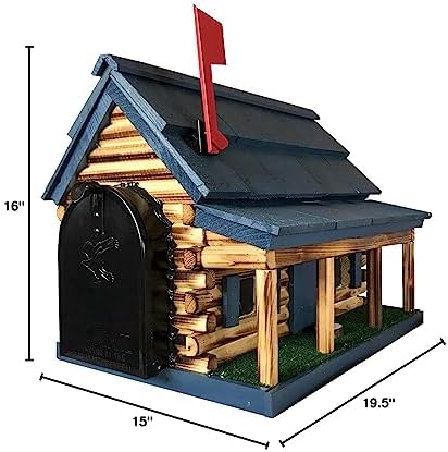 Log Cabin with Porch Wooden Mailbox Blue Amish Made in USA
