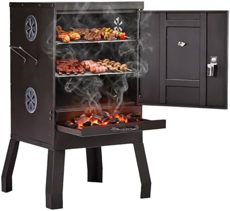 ROVSUN 2-in-1 Outdoor Smoker, Vertical Portable Charcoal Grill Smoker with Two Detachable Grill Smoking Racks and Charcoal Pan