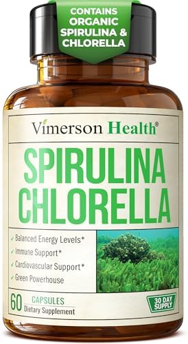 Organic Spirulina and Chlorella Capsules - Spirulina Capsules with Chlorella Powder for Immune