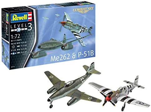 Revell RV03711 03711 Combat Set Me262 & P-51B Mustang Plastic Model kit 1:72 Scale, Unpainted