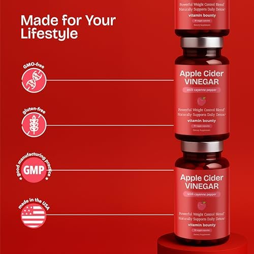 Vitamin Bounty Apple Cider Vinegar Capsules – ACV with The Mother + GLP-1 Support – Detox, Bloating Relief & Appetite Suppressant – Non-GMO