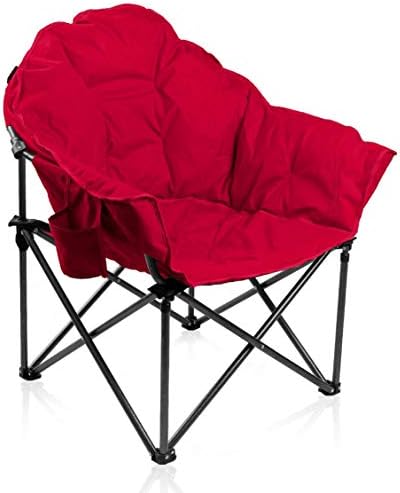 ALPHA CAMP Oversized Camping Chairs Padded Moon Round Chair Saucer Recliner with Folding Cup Holder and Carry Bag