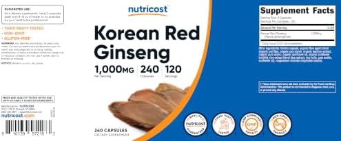 Nutricost Korean Ginseng 1000mg Per Serving, 240 Capsules, 120 Servings | 500 mg Per Capsule, Korean Panax Red Ginseng, Gluten-Free & GMO-Free