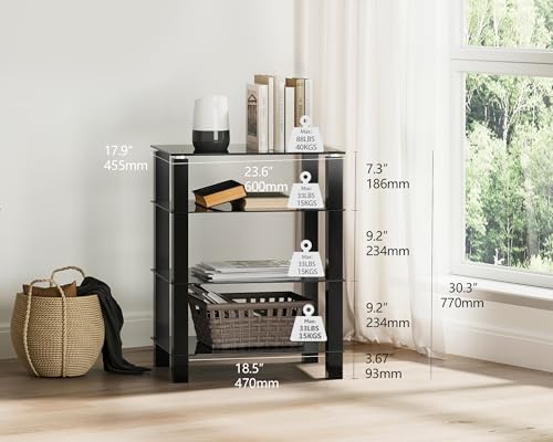 FITUEYES 4-Tier Media Stand Audio/Video Component Cabinet with Glass Shelf for Xbox One/ps4 AS406002GB