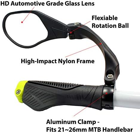 Hafny New Handlebar Bike Mirror, HD,Blast-Resistant, Glass Lens, Reflector (HF-M903LS-FR05 (Bar End Fitting Left Side, Silver Glass))