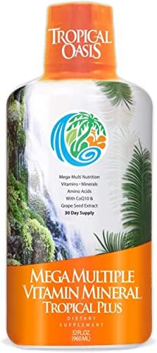 Tropical Oasis Mega Plus - Liquid Multivitamin and Mineral Supplement – Includes 85 Vitamins & Minerals, 20 Amino Acids + CoQ10