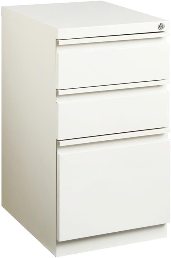 Pemberly Row 3 Drawers 27.75" Vertical White Metal Filing Cabinet Lockable Pre-Assembled Stationary Letter Size for Home, Office