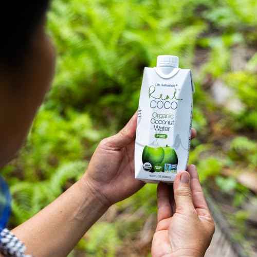 Real Coco Organic Pure Coconut Water (6-Pack 1L), USDA Organic, No Added Sugar, Plant Based, Packed with Electrolytes, Vegan