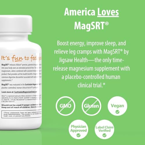 Jigsaw Health MagSRT | Magnesium Supplement with Vitamin B6, Folate & B12 | 240 Tablets | 60 Servings