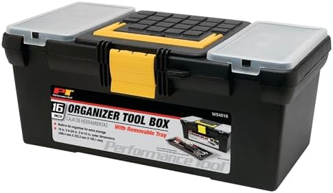 Performance Tool W54026 26 in. Steel Tool Box with Removable Tote | Heavy duty steel storage box and organizer. Recessed ergonomic comfort handle. Strong double latch with padlock eyehole