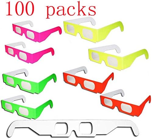 100 PAIRS 3D GLASS Rainbow Diffraction 3D Fireworks Glasses Neon Multi-Starbursts for Fireworks Displays/Holiday Lights/Club/Concert Lights (100