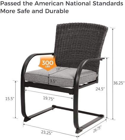 Grand patio 4 Pieces Outdoor Patio Metal Dining Chairs, C-Spring Motion Wicker Dining Chairs Set of 4 with Seat Cushions for Lawn Garden Backyard Deck