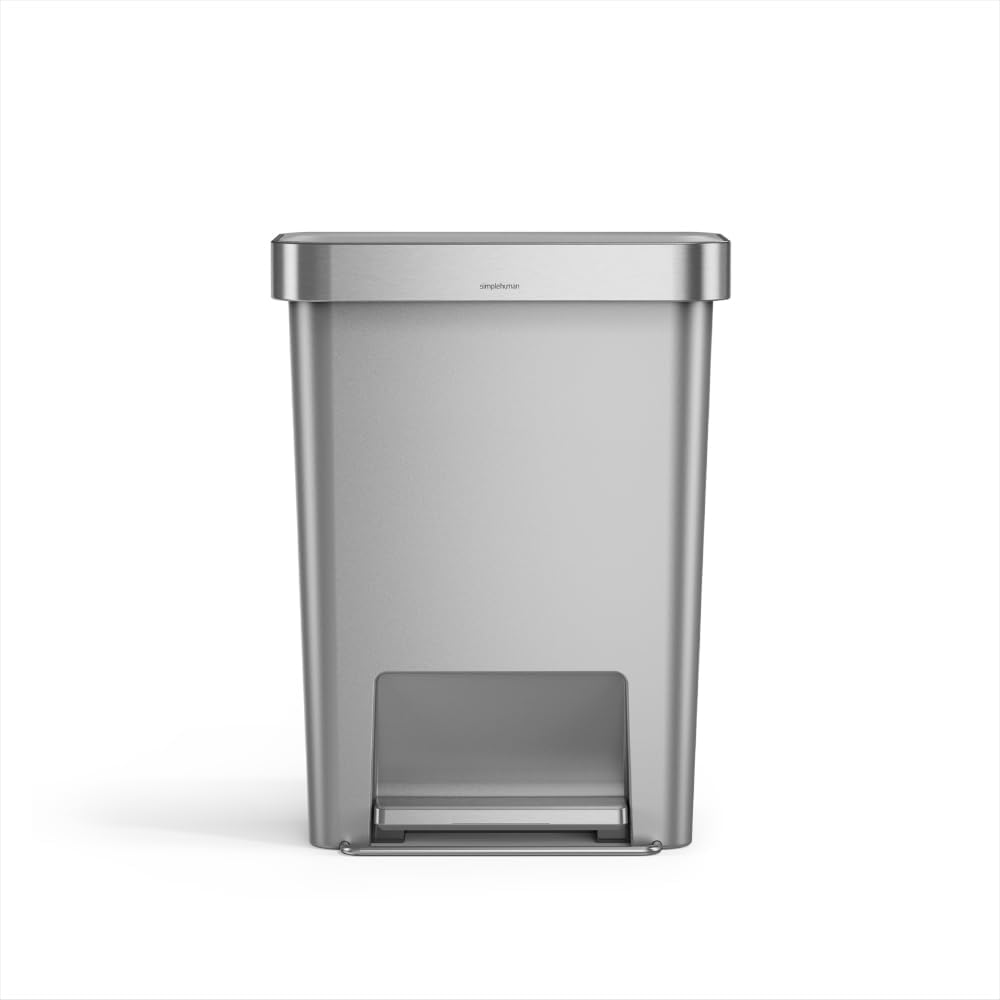 simplehuman Hybrid Step Can, 45L / 12 Gallon Rectangular Kitchen Trash Can, Liner Rim System, Liner Pocket®, 150,000-Step Pedal, Lid Shox® Silent Close, Black Plastic