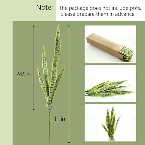 summer flower 23in Snake Plant Artificial Leaf Set 21pcs Faux Sansevieria Plant Leaves Tall Fake Snake Greenery Outdoor 4 Sizes for Indoor Home