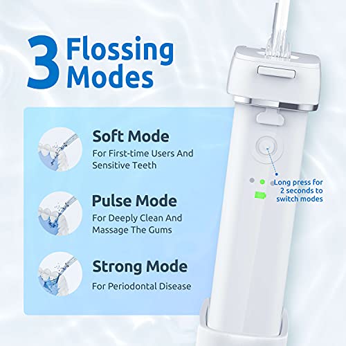 Water Flosser [ Mini Cordless Portable ] Oral Irrigator Water Teeth Cleaner Pick, Telescopic Water Tank, 3 Modes & IPX7 Waterproof