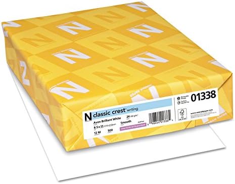 Neenah Paper 01338 CLASSIC CREST Writing Paper, 24lb, 93 Bright, 8 1/2 x 11, Avon White, 500 Sheets