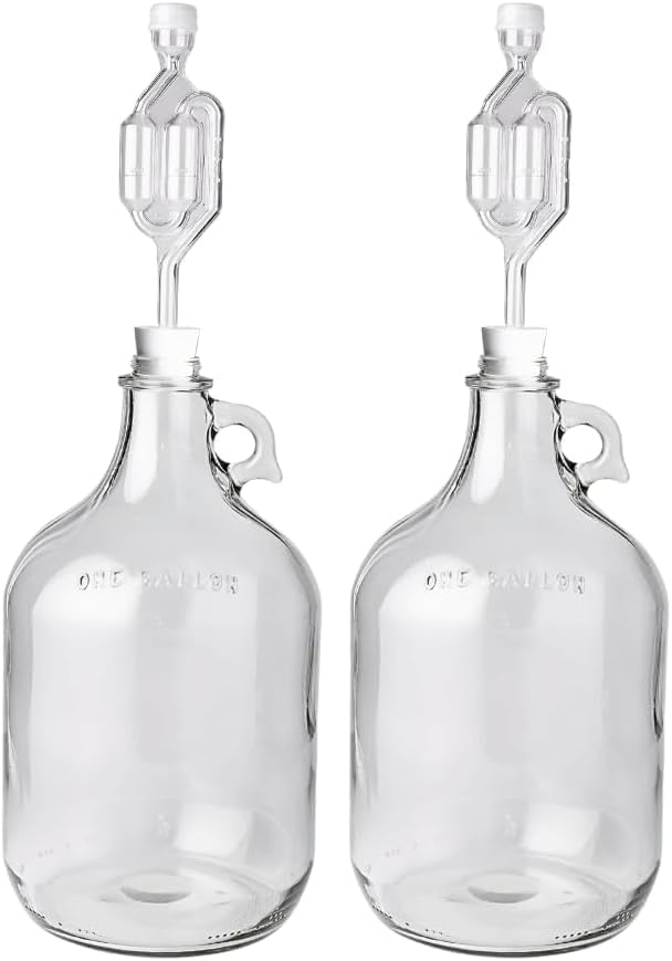 1 Gallon Glass Jug with Airlock, #6.5 Rubber Bung and Twin Bubble Design | Clear Fermentation Jug for beer, wine, cider & kombucha | Reusable food-grade construction for home brewing | Glass Fermenter