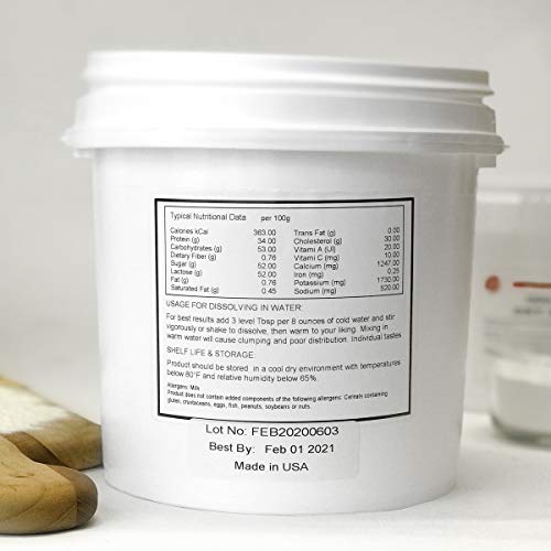 Non-Fat Dry Milk Powder, GRADE 'A', High-Heat Pasteurized, Non-GMO, Gluten-FREE, Made in USA, Net Wt. 5 Lbs