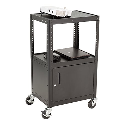Norwood Commercial Furnitur Adjustable Metal AV Cart with Locking Cabinet & Power
