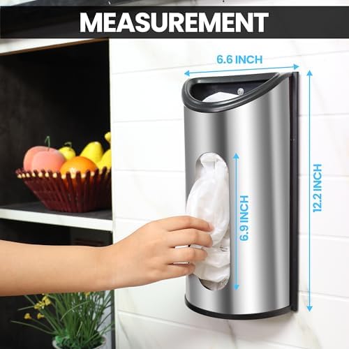 Utopia Kitchen Wall-Mounted Stainless Steel Grocery Bag Holder, Silver | Space-Saving Plastic Bag Holder for Kitchen, Pantry or Cabinet, Reusable Plastic Bag Organizer