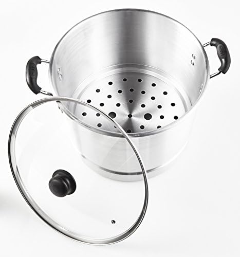 IMUSA USA MEXICANA-410 Aluminum Steamer with Glass Lid 10-Quart, Silver, 10Qt | Brushed Finish, Cool-Touch Handles with Glass Lid, Ideal for Tamales, Great for Family Meals