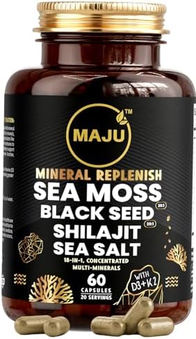 MAJU 4-in-1 Organic Sea Moss Capsules, Wild Chondrus Crispus, Seamoss w/Bladderwrack + Burdock Root, Stronger Than Gel, Irish
