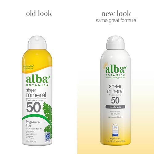 Alba Botanica Sheer Mineral Sunscreen Spray, SPF 30, Fragrance-Free Broad Spectrum, Water Resistant and Biodegradable, 5 fl. Oz. Bottle