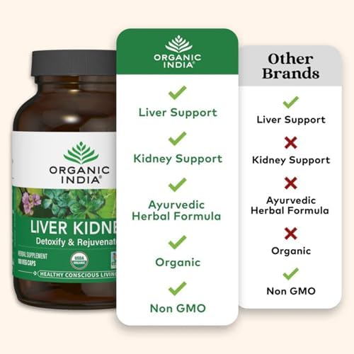 ORGANIC INDIA Liver and Kidney Cleanse Detox Repair - Herbal Supplement - Detoxify & Rejuvenate, Supports Healthy Liver & Kidney Function, Vegan, USDA Certified Organic, Non-GMO - 90 Capsules