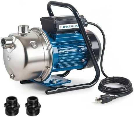 1HP Irrigation Pump, 1110 GPH, Portable Shallow Well Pump, 115V, 141 FT Height, Stainless Steel Sprinkler Pumps for Garden Lawn Farm Irrigation System