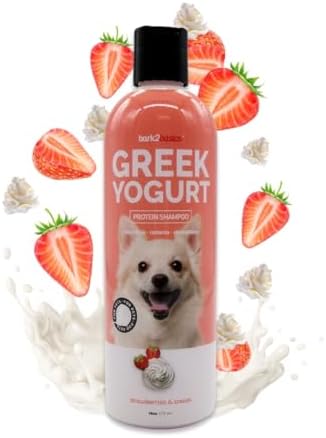 Bark2Basics Strawberries & Cream Greek Yogurt Protein Rich Dog Shampoo, 16 oz - Natural Ingredients, Protein Rich, Super Moisturizing and Hydrating