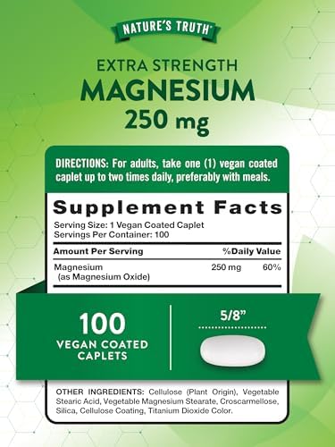 Nature's Truth Magnesium Supplement | 250 mg | 100 Caplets | Vegan, Non-GMO & Gluten Free