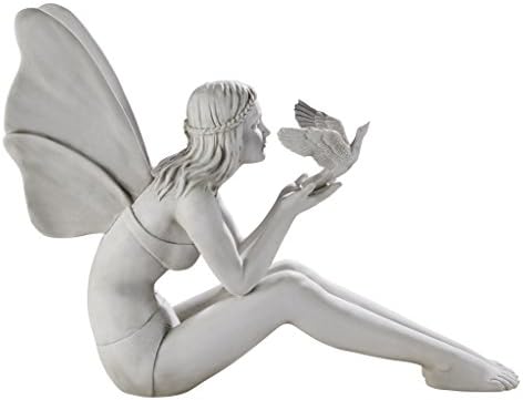Design Toscano KY71004 Fiona The Flower Fairy Garden Statue, 17 Inch, Antique Stone