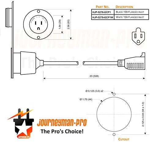 Journeyman-Pro 5278GCP1 AC Power Inlet Port Charger Plug, 15 Amp, Black