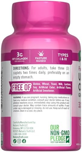 Nature's Truth Collagen Peptides | 90 Caplets | Type 1 and 3 with Vitamin C | Grass Fed, Non-GMO & Gluten Free Supplement