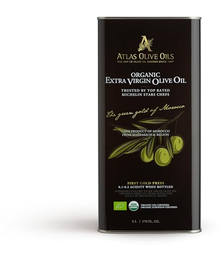 Atlas Organic Extra Virgin Olive Oil, Moroccan, High Polyphenol, 170 fl oz | Cold Pressed EVOO With High Smoke Point, Trusted By Award-Winning Chefs, One Family Farm, Polyphenol-Rich & Smooth Finish