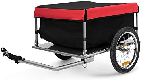 Goplus Bike Cargo Trailer, Foldable Bicycle Trailer with 16” Wheels, Removable Cover, Oxford Fabric, Folding Frame Quick Release