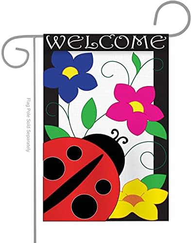 Ladybug Flag Home Decor Welcome Banner Applique Decorative Stitched Flower Tapestry Wall American Embroidered Sew Stitching Spring Floral Gifts