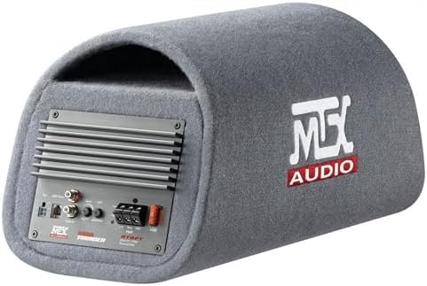MTX Audio RT8PT 8 Inch 240 Watt Car Loaded Universal Powered High Performance Amplified Tube Box Vented Subwoofer Enclosure, RCA Connectivity