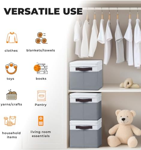 Large Closet Storage Baskets Bins with Lids 4 Pack, Storage Baskets for Organizing Shelves Nursery Bedroom