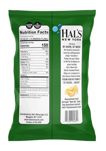 Hal's New York Kettle Cooked Potato Chips, Jalapeño, 5 Oz (Pack of 6)