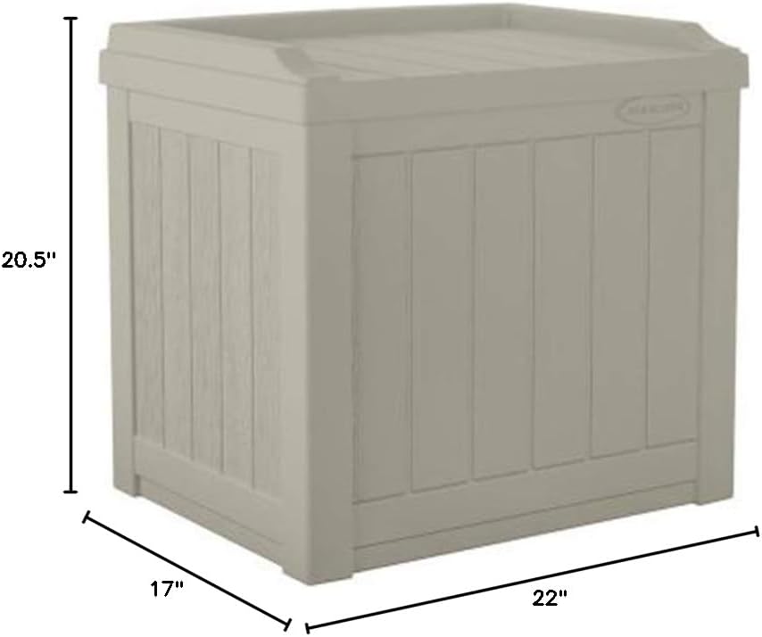 Suncast Outdoor Storage Box - 22 Gallon Light Taupe Resin Outdoor Deck Box with Seat, Weatherproof Patio Storage Bin Container for Keeping Cushions