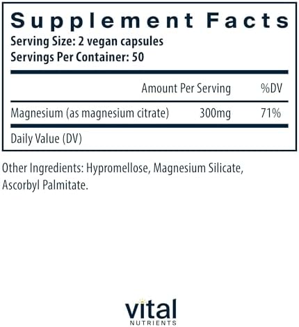 Vital Nutrients Magnesium Citrate 150mg - Promotes Relaxation - Supports Sleep, Bone, Heart, Muscle, Kidney, & Nerve Health* - Vegan Supplement - Gluten, Dairy, Soy Free - 100 Capsules