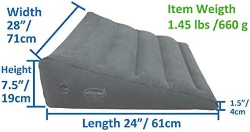 ObboMed HR-7510 Inflatable Portable Bed Wedge Pillow with Velour Surface for Sleeping, Travel, Trip Vacation, Horizontal Indention Prevent Sliding, 23” x 22” x(7.5”~1.5”), Cyan