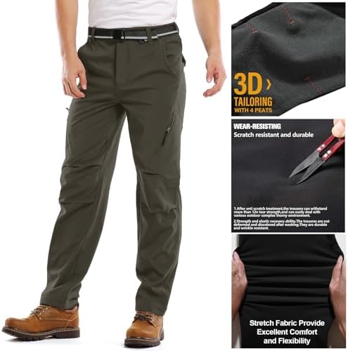 Men's Waterproof Pants Fleece Lined Insulated Winter Hiking Ski Snow Pants