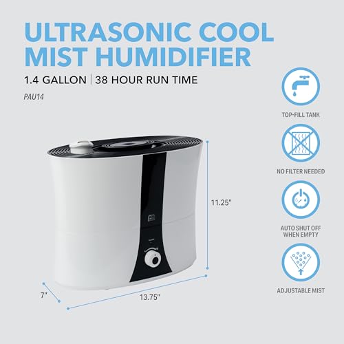 Perfect Aire 1.4 Gallon Ultrasonic Cool Mist Humidifier - Essential Oil Pod for Aromatherapy, Whisper-Quiet Operation, Auto Shut-Off