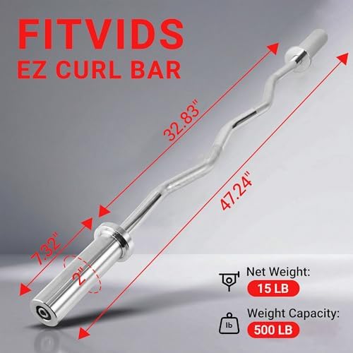 Everyday Essentials Olympic Super Curl Barbell Curl Bar, 48 inch (350 lb Weight Capacity)