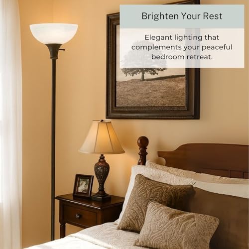 LIGHTACCENTS Bronze Floor Lamp, 72'' Torchiere with Glass Shade, Modern Floor Lamp for Living Room, Bedrooms, Office
