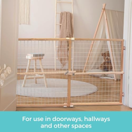 Toddleroo by North States - Extra-Wide Wire Mesh Wooden Baby Gate: Pressure Mounted Baby Gate for Doorways - Adjustable 29.5 to 50 Inches Wide - 31