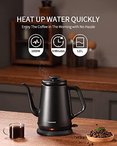 DmofwHi 1000W Gooseneck Electric Kettle (1.0L), 100% Stainless Steel BPA Free Tea Kettle with Auto Shut - Off Protection